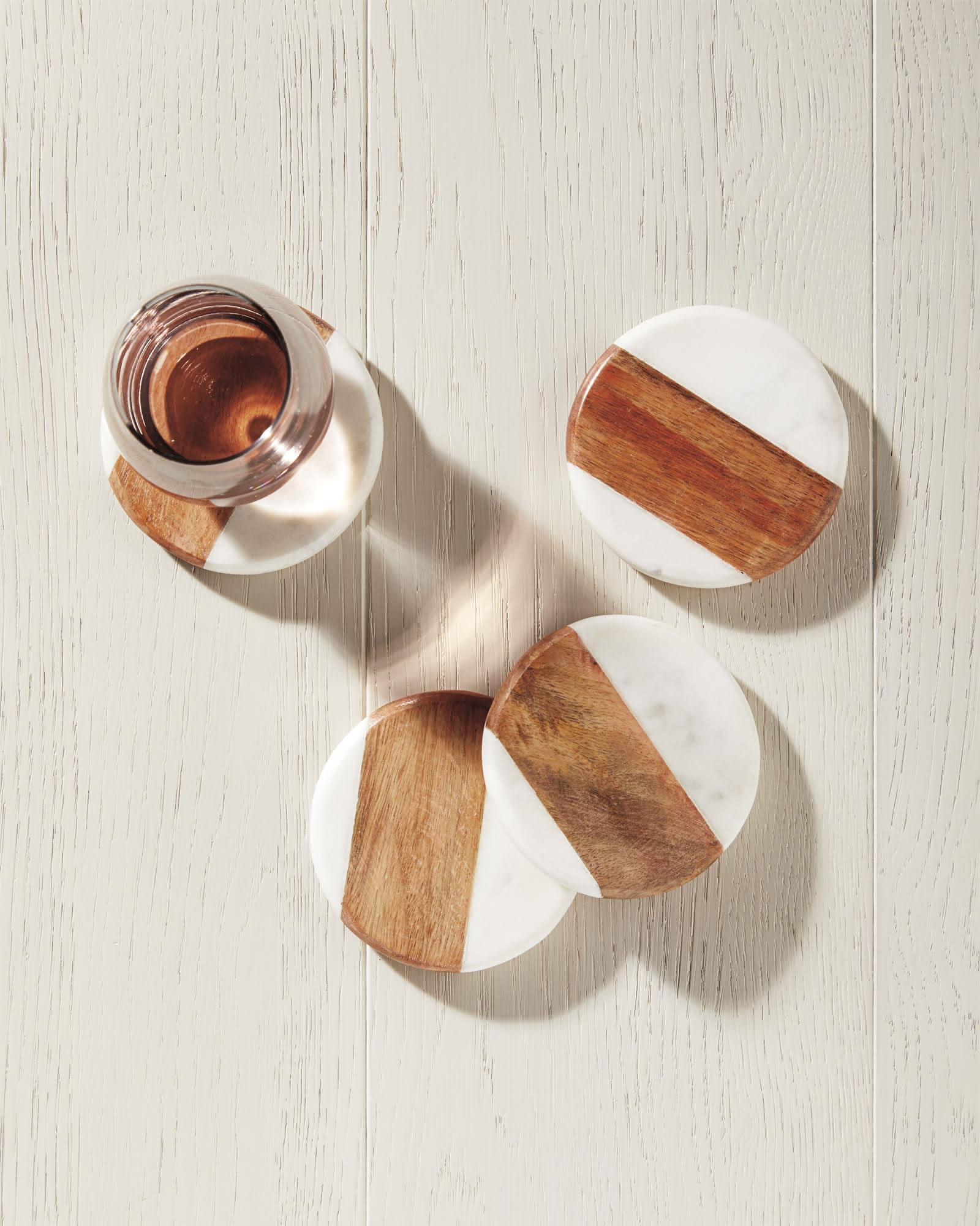 Wood and Marble Coasters (Set of 4)