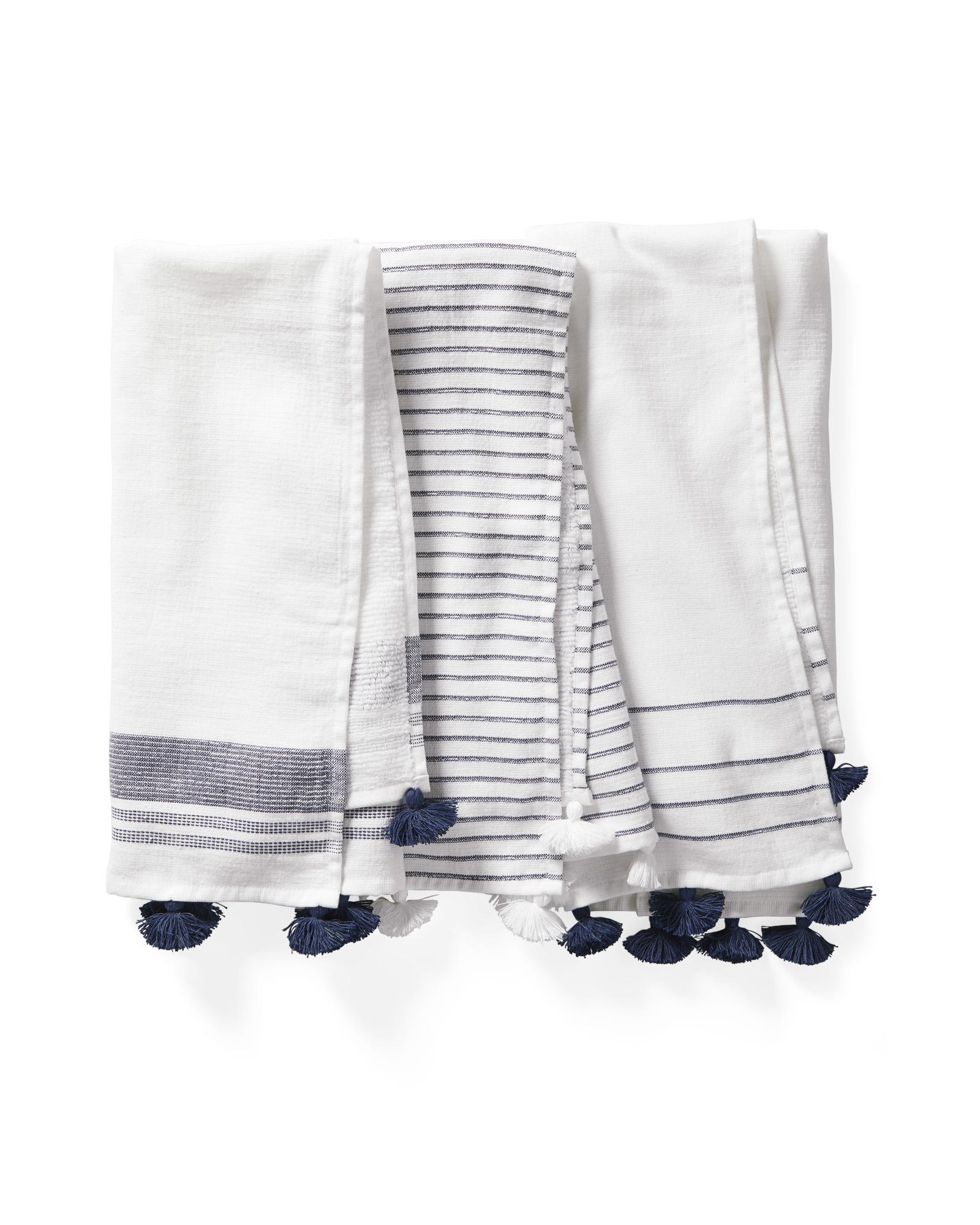 Linen Kitchen Towel in Blue Stripes, Set of 3 - SOUTH HOUS.