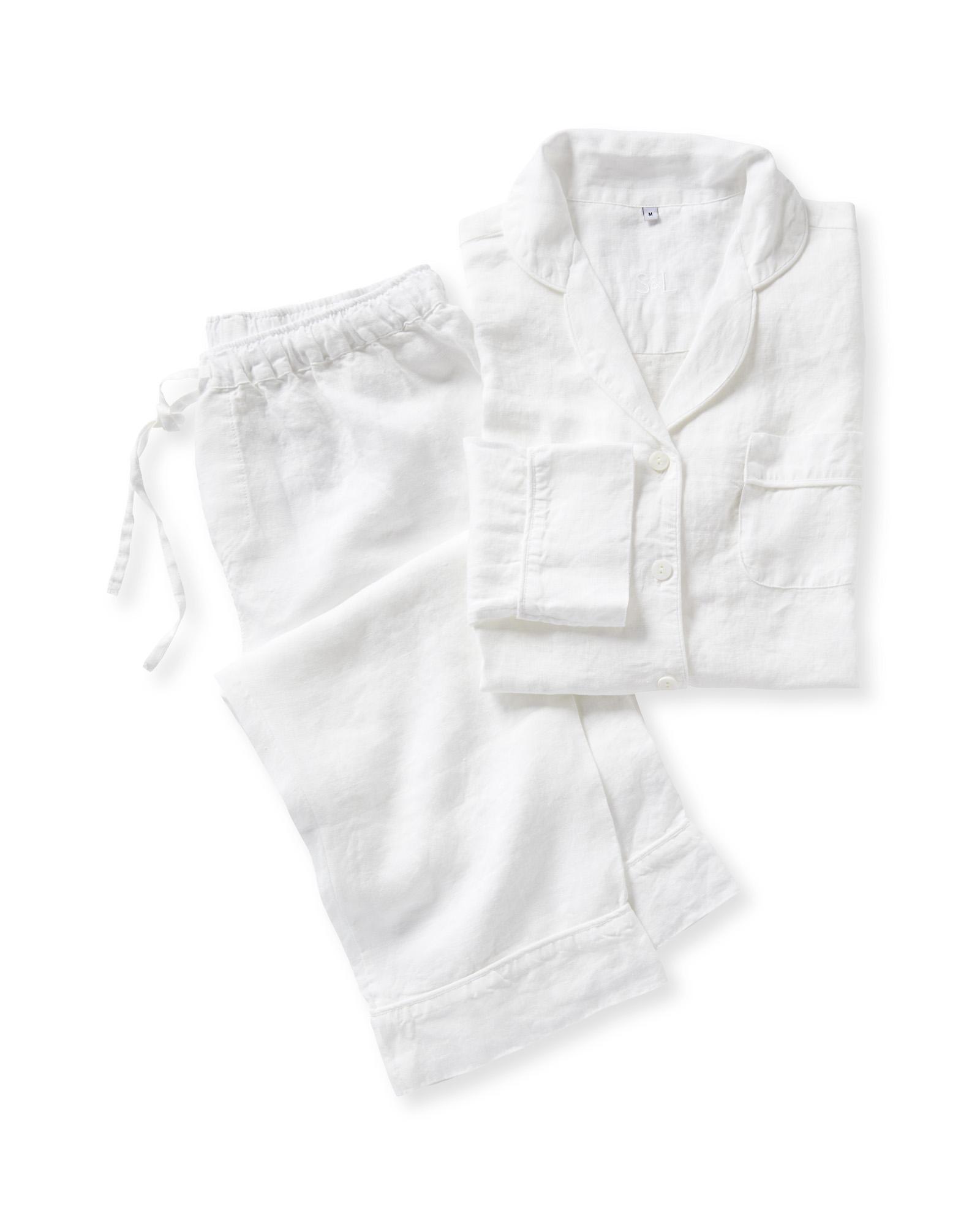 Long Linen Pajamas White With Embroidery – Isona Linen