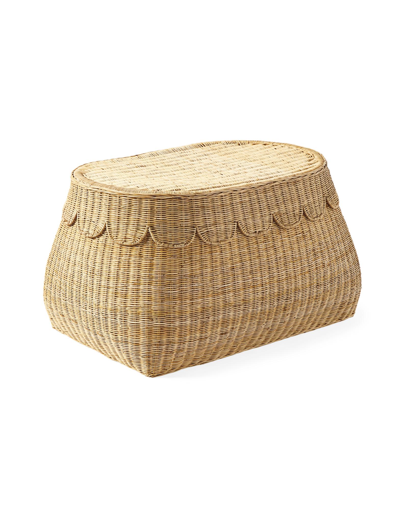 La Jolla Rattan Round Waste Basket with Plastic Insert & Lid. Small