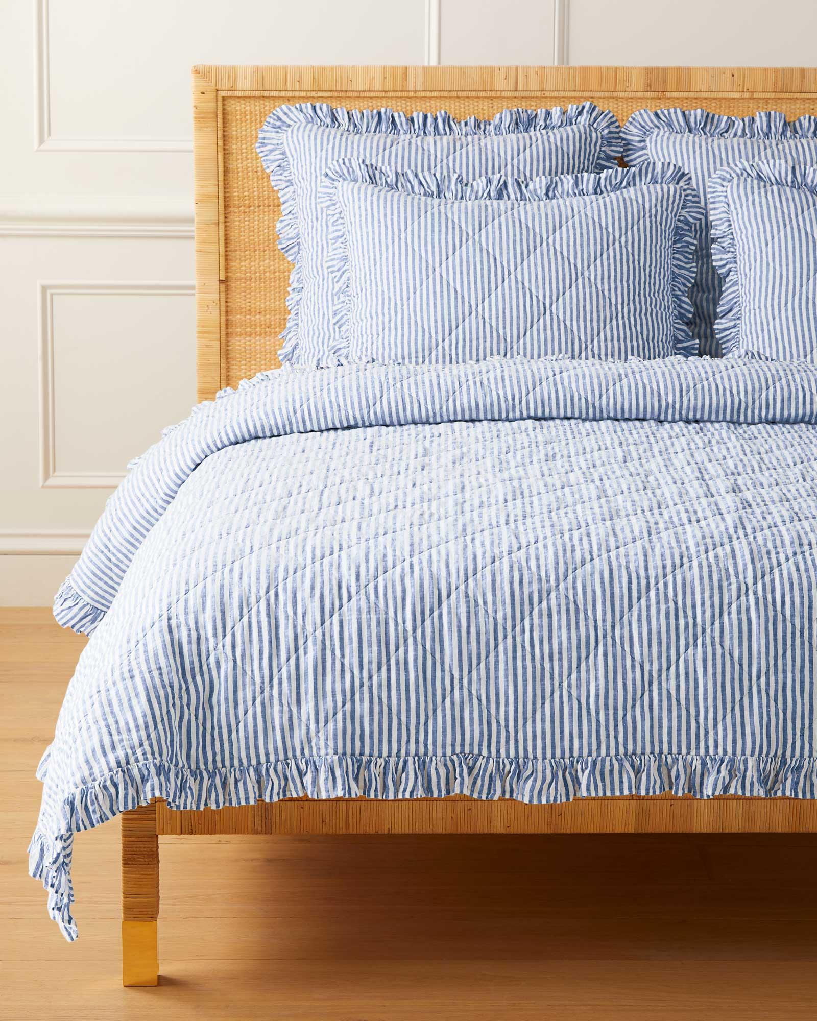 Petit Breton Stripe Bed Linen Set in Sea Blue