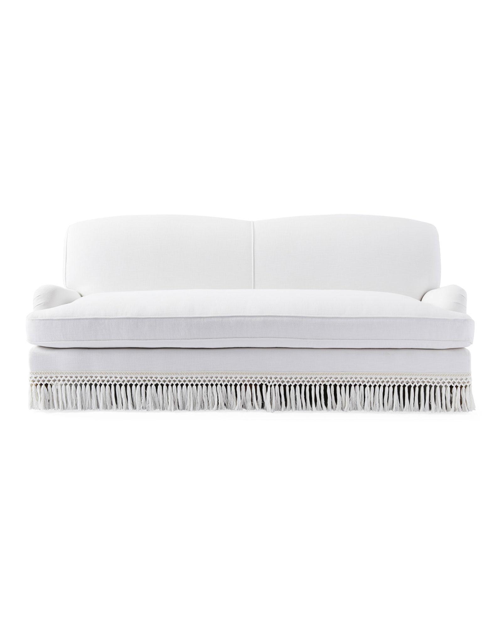 Miramar Fringed Sofa - Perennials White Basketweave | Serena & Lily