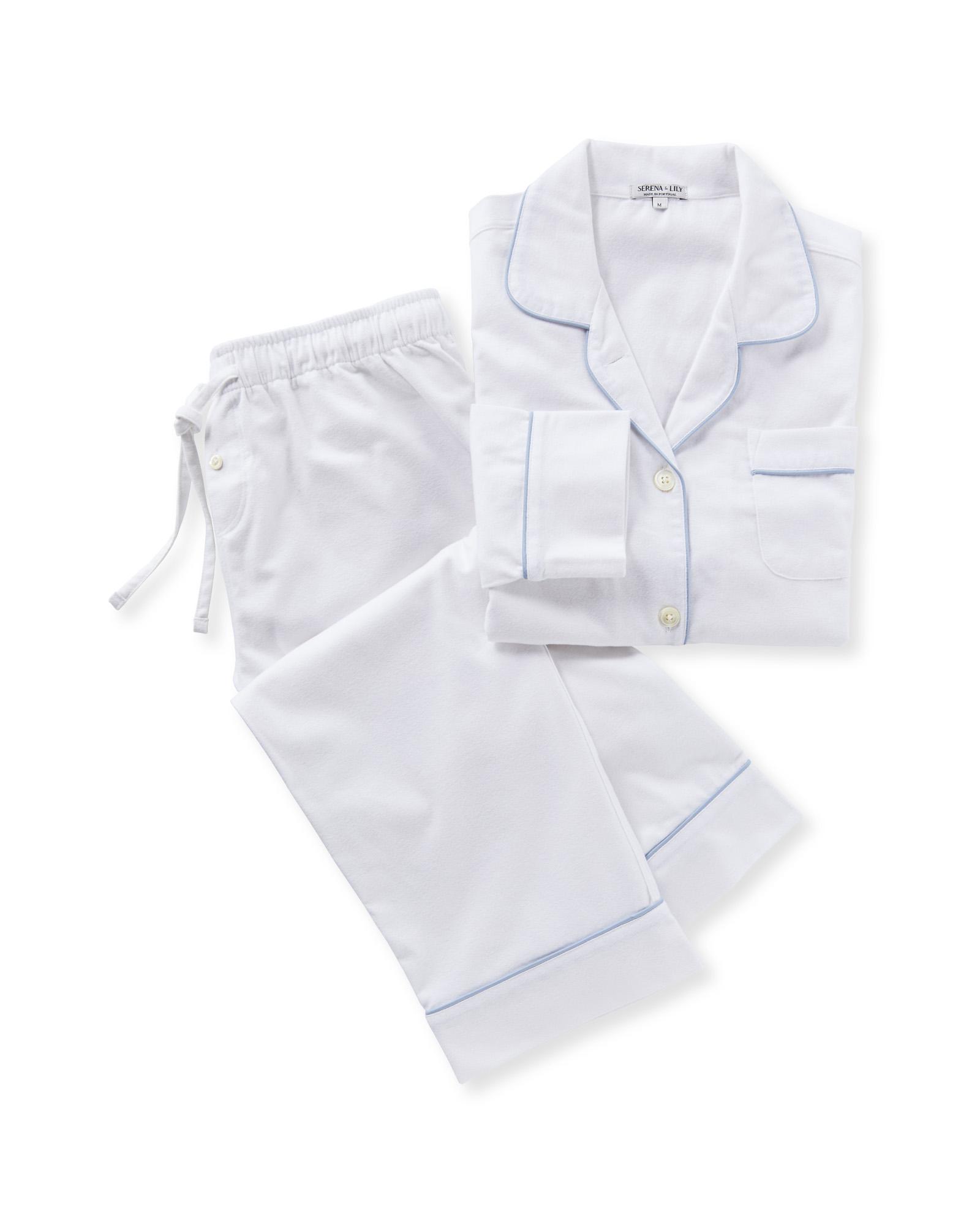 White pyjamas with black piping hot sale