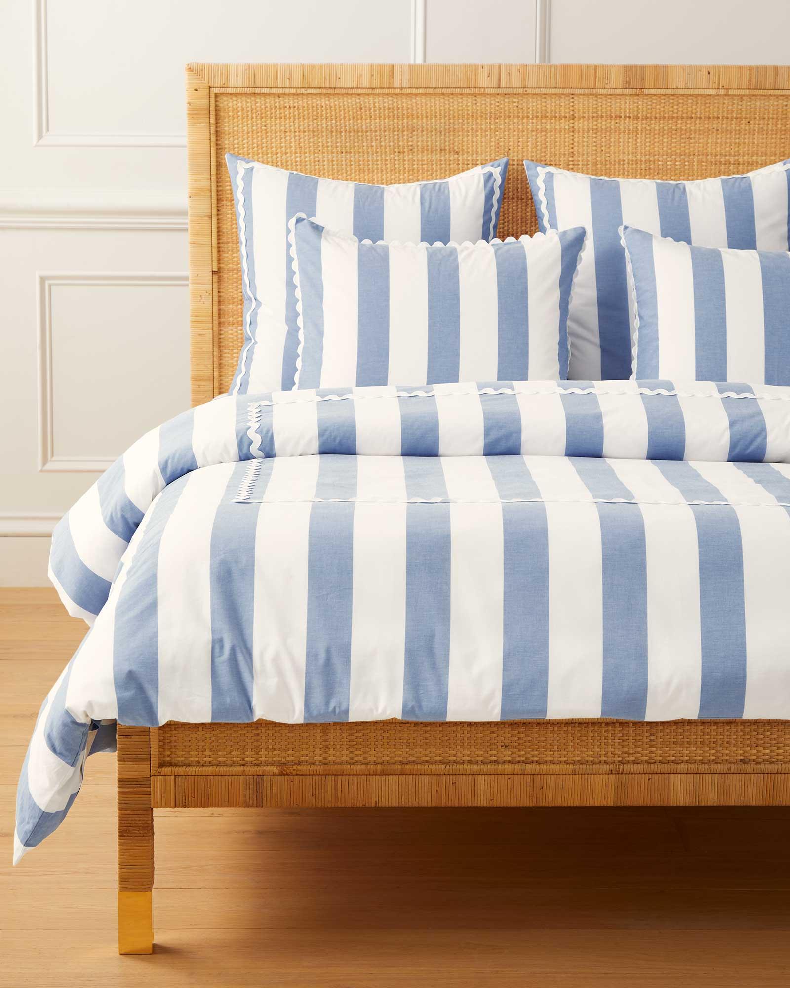 Petit Breton Stripe Bed Linen Set in Sea Blue  Reversible Navy Blue and  White Stripe Duvet Cover Set