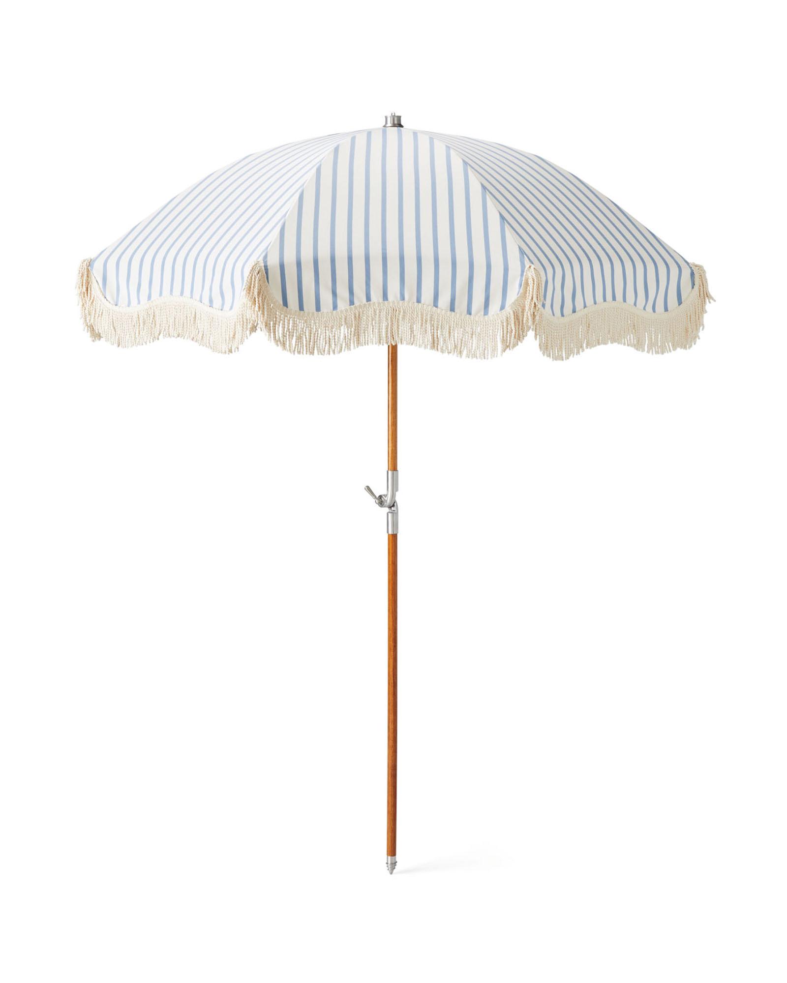 Beach Umbrella in Tide Stripe Coastal Blue | Serena & Lily