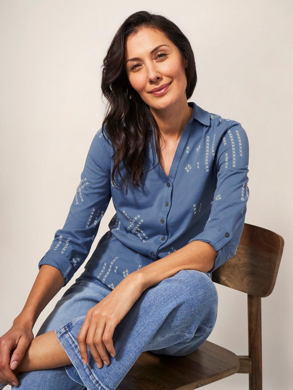 ANNIE EMBROIDERED JERSEY SHIRT