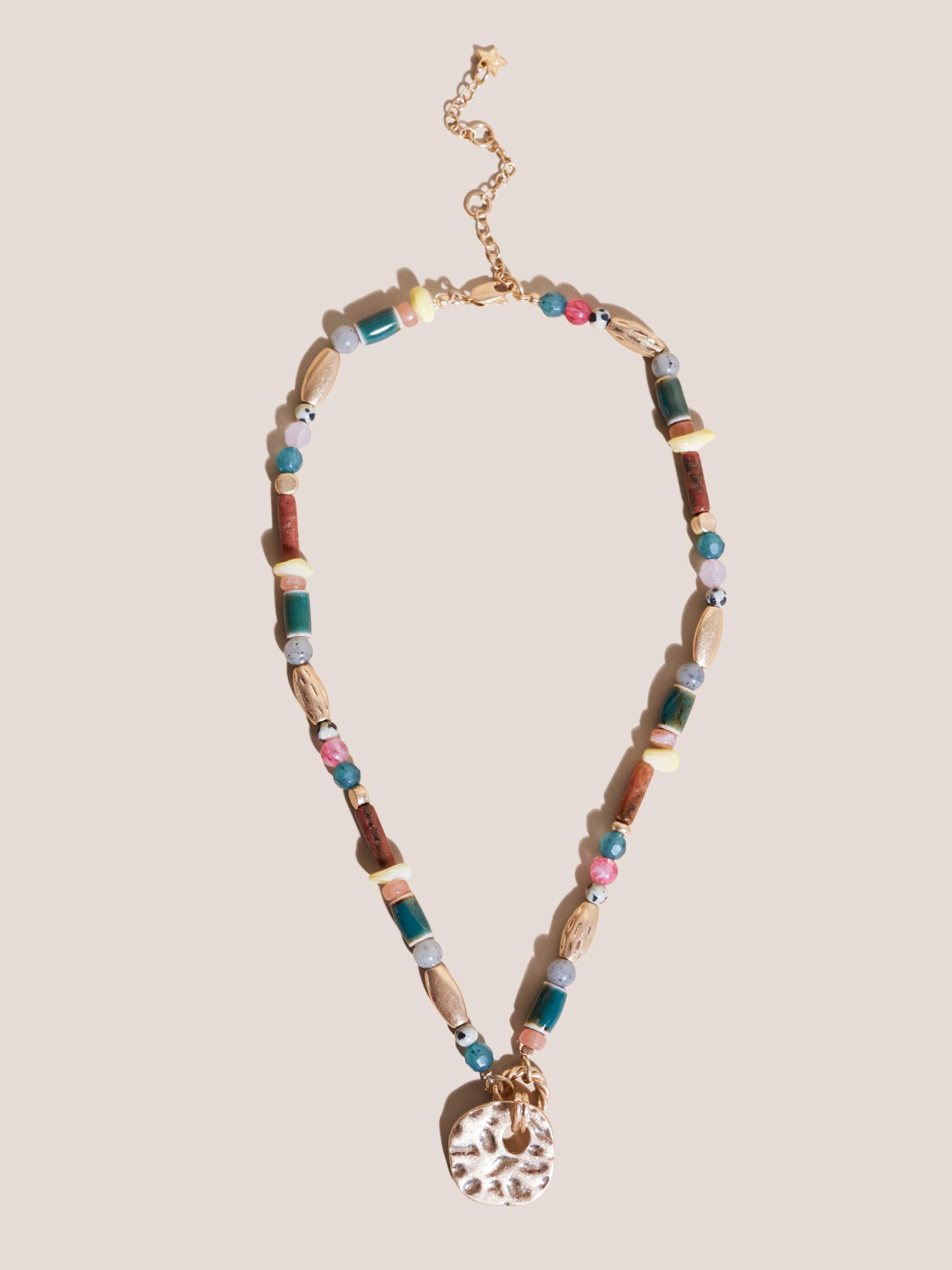 Bead Stone Hammered Necklace
