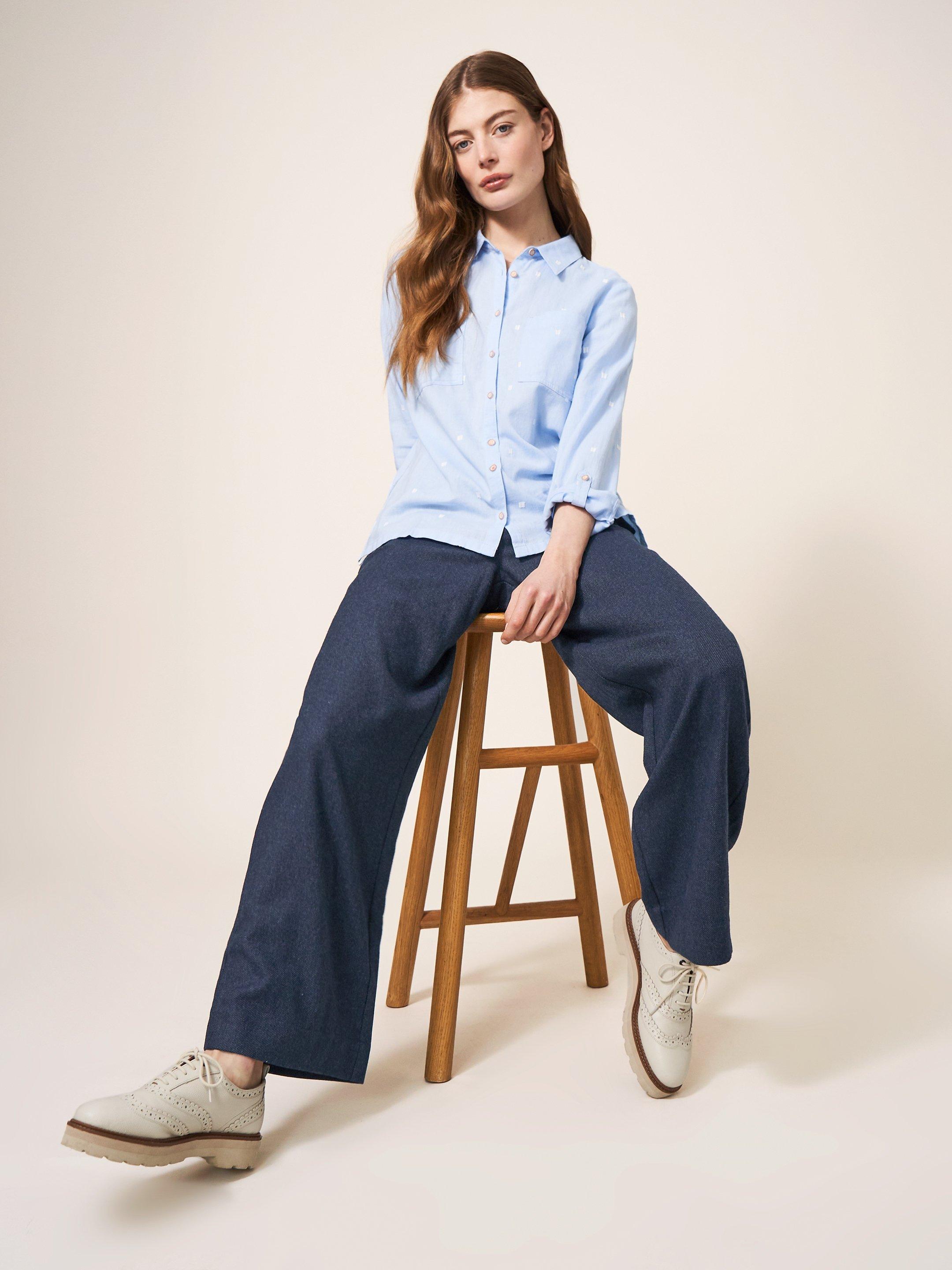 Harper Linen Trouser in MID BLUE