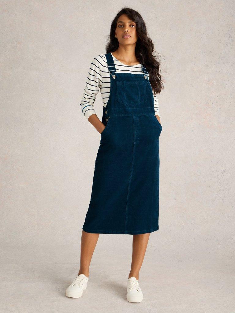 Midi fashion cord pinafore dress