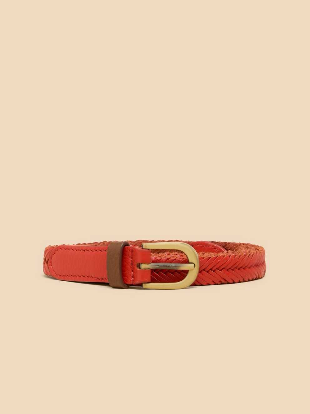 Genuine Leather Plaited Belt - Rust Red main image 0
