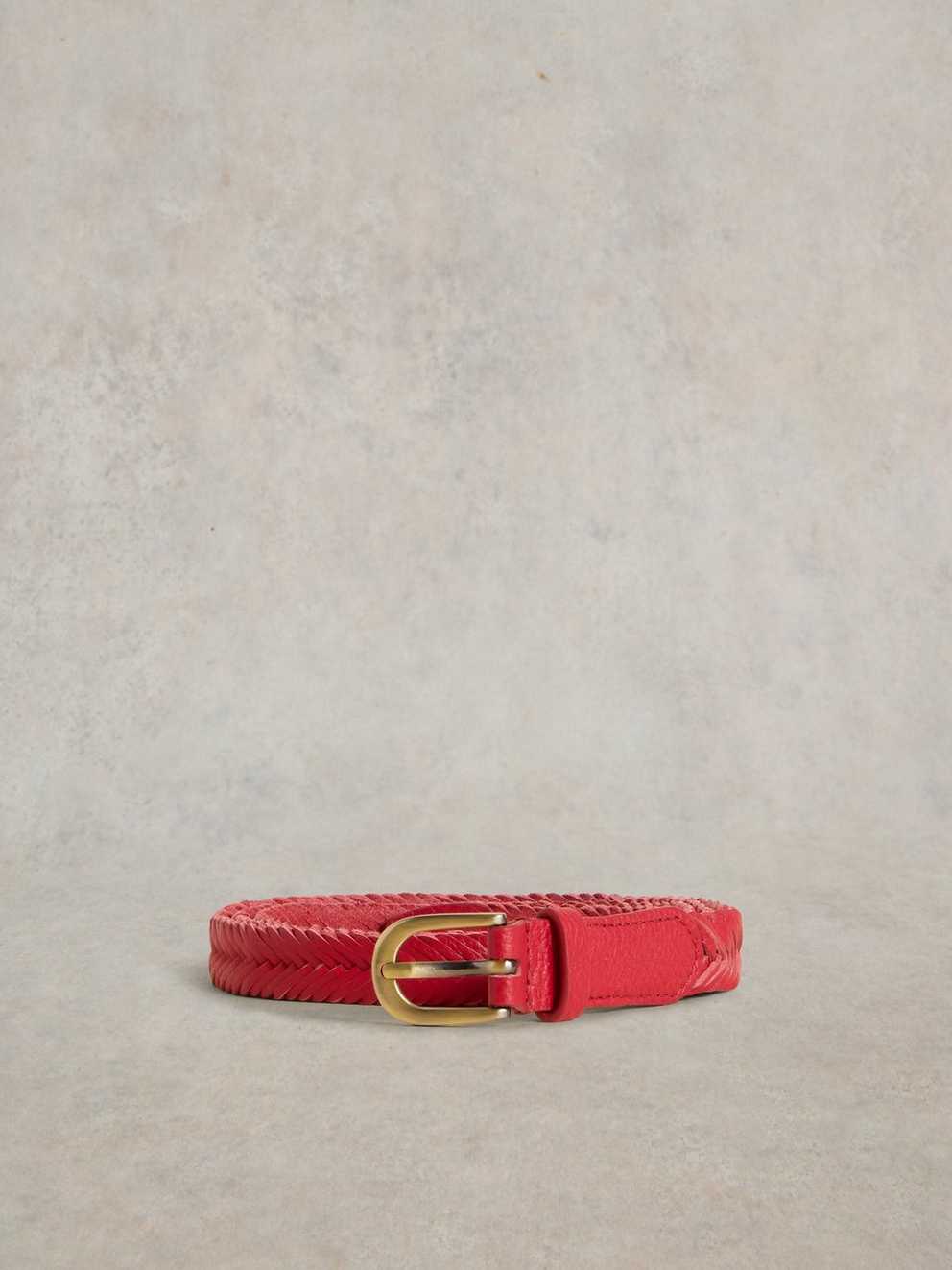 Genuine Leather Plaited Belt - Rust Red main image 1