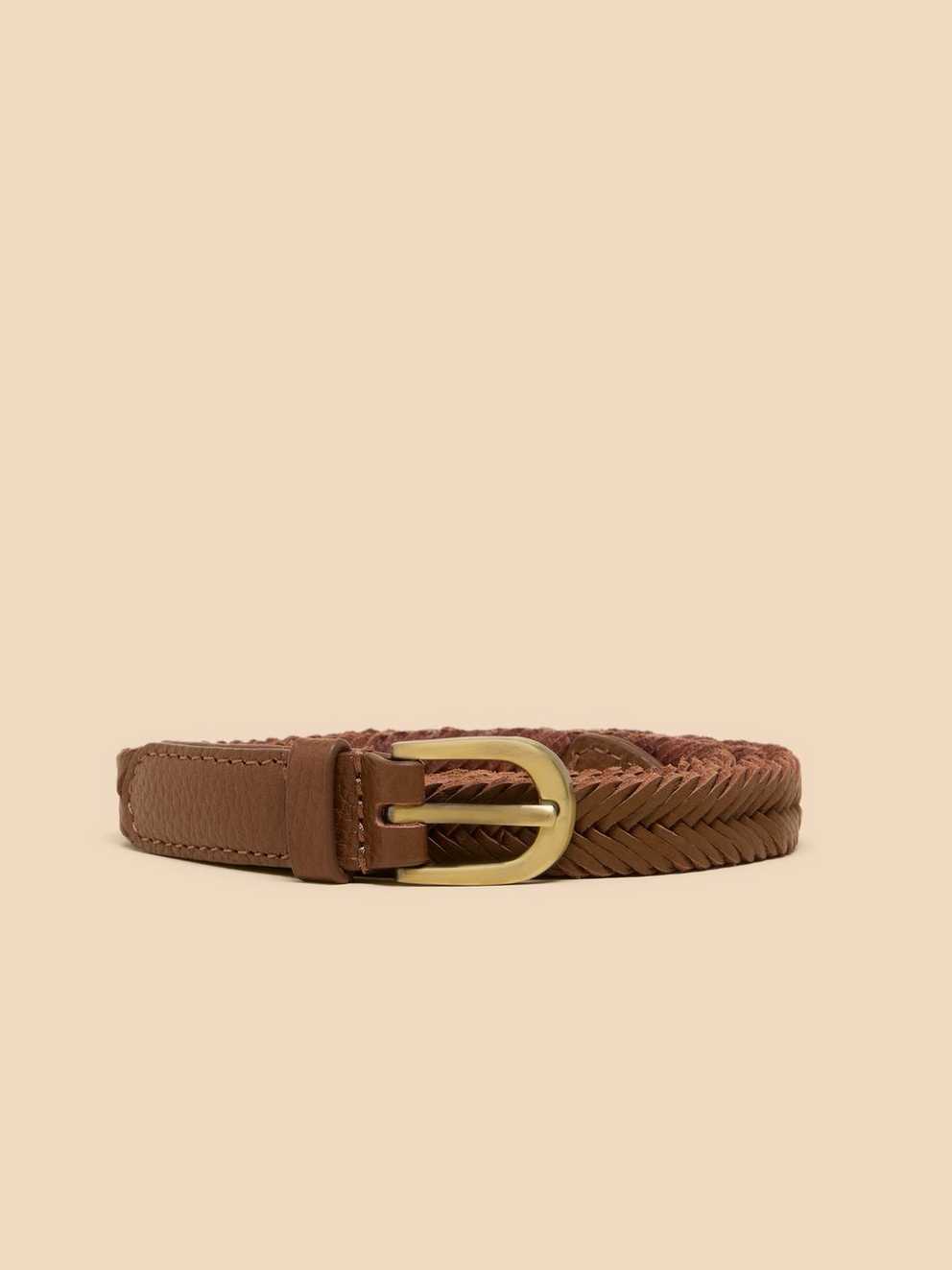 Plaited Leather Skinny Belt