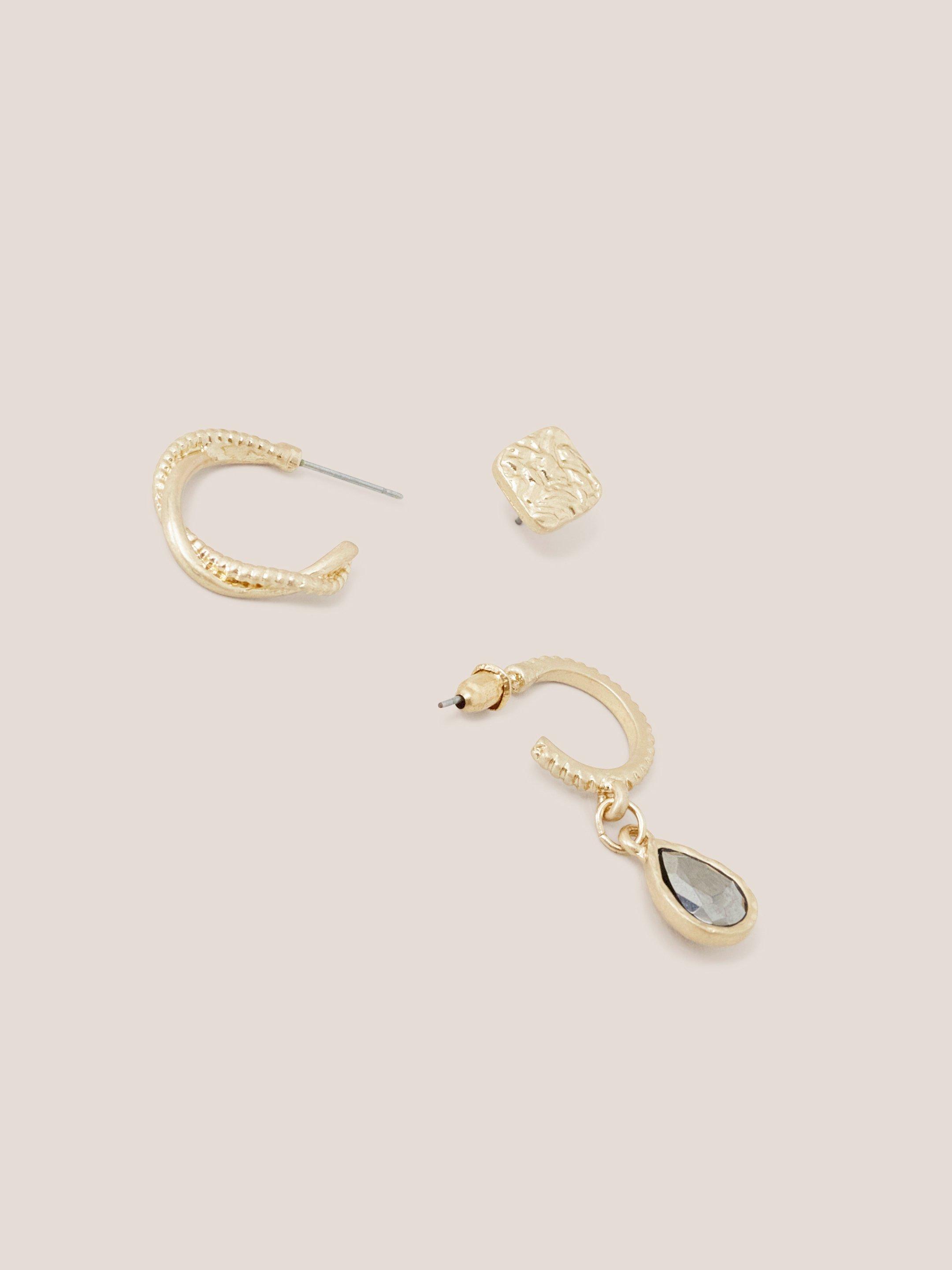 3 Pack Stud Hoop Earrings