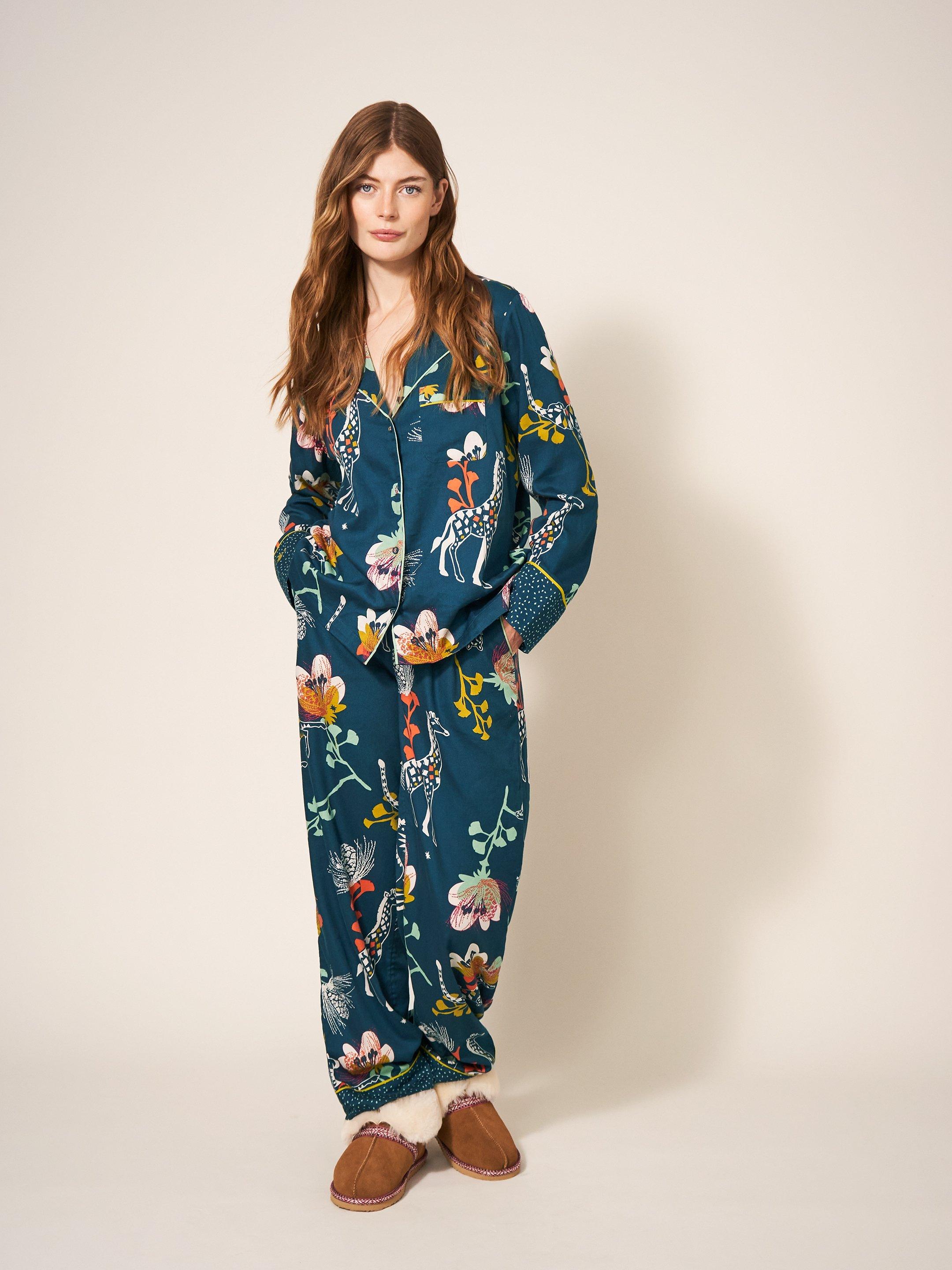 White Stuff Nina Zebra And Star Print Organic Cotton Blend Pyjama Shirt,  Blue/Multi at John Lewis & Partners