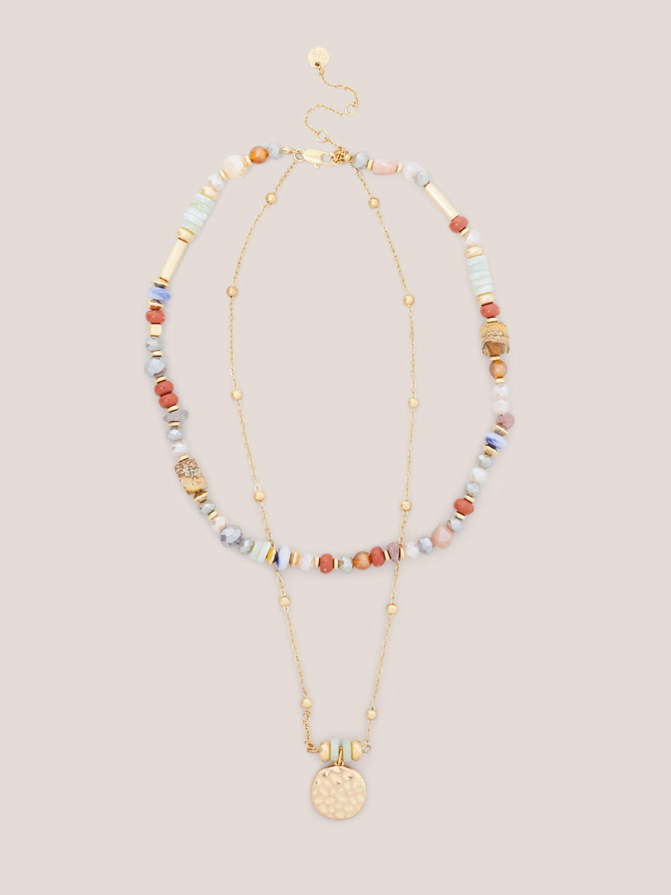 Stone Bead Multi Row Necklace