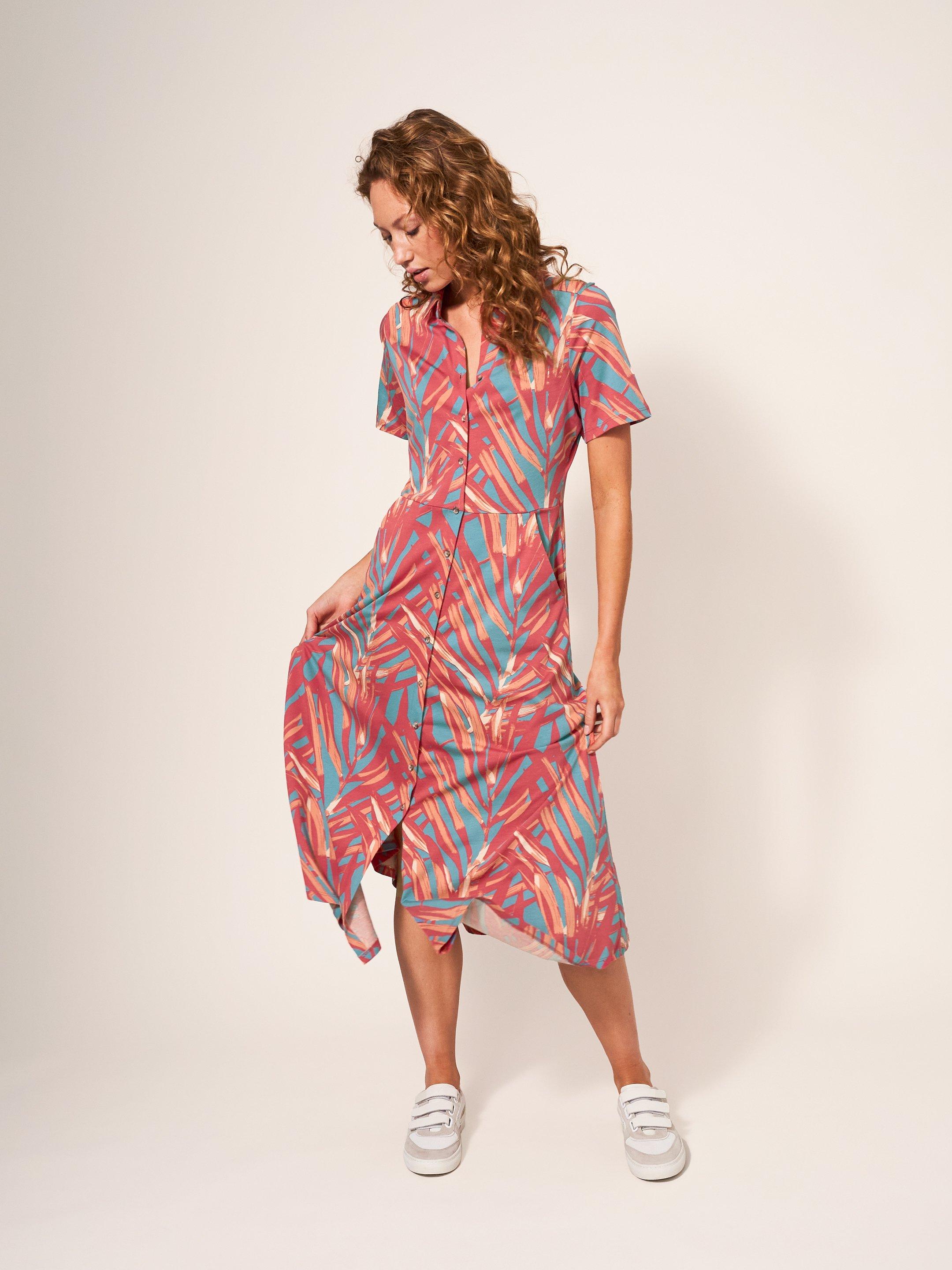 White Stuff Maya Tiered Shirt Dress in Teal Multi - the Old Byre