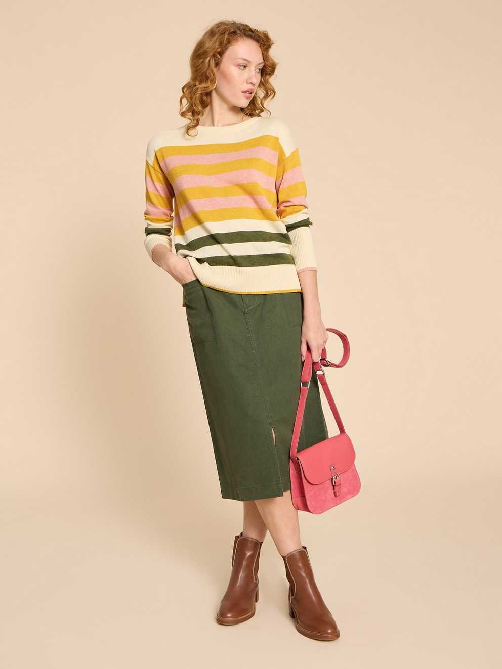 OLIVE STRIPE KNITTED JUMPER