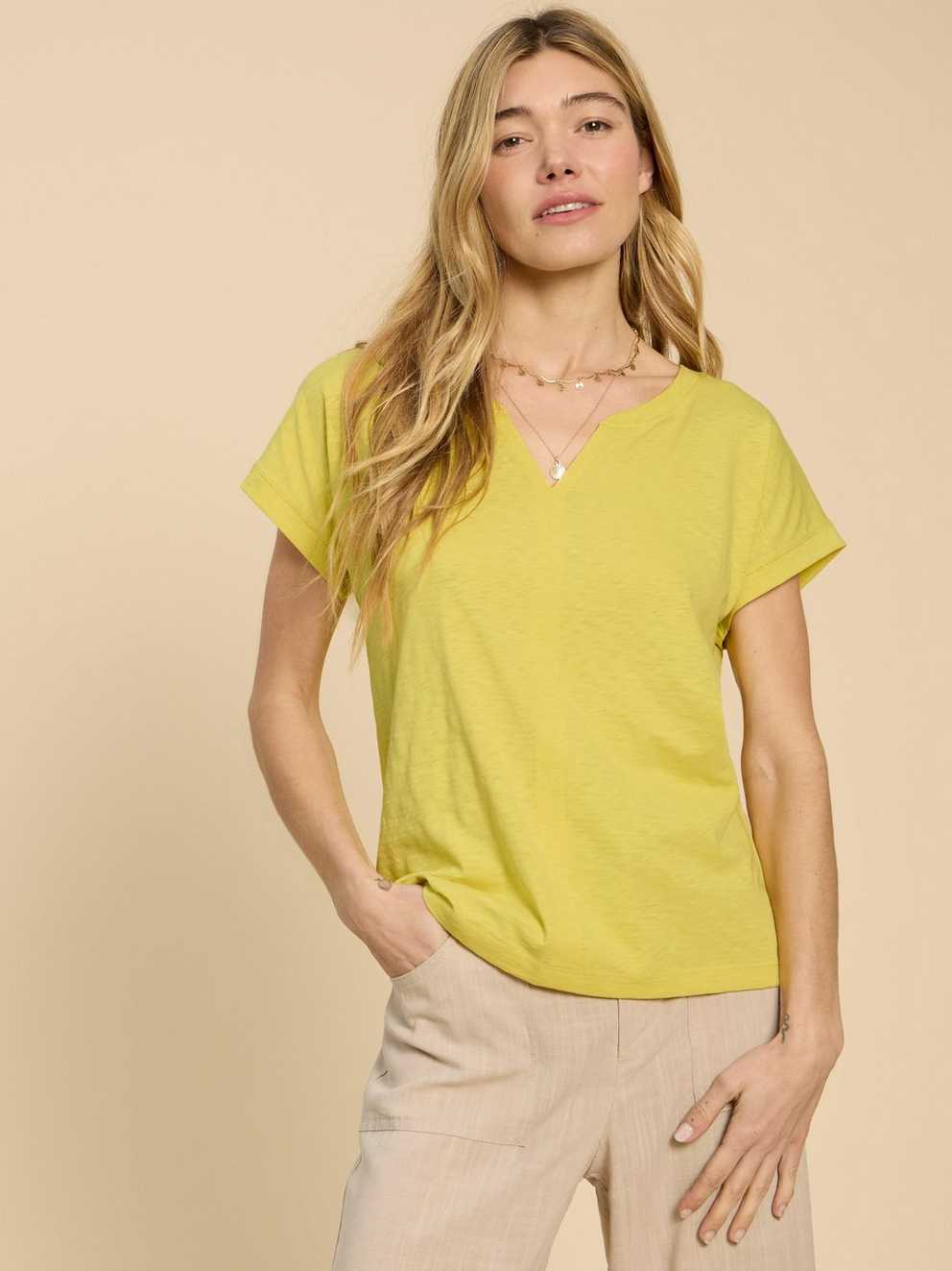 Crushed 3/4 Sleeve 'Lime' Notch Neck Tee main image 1