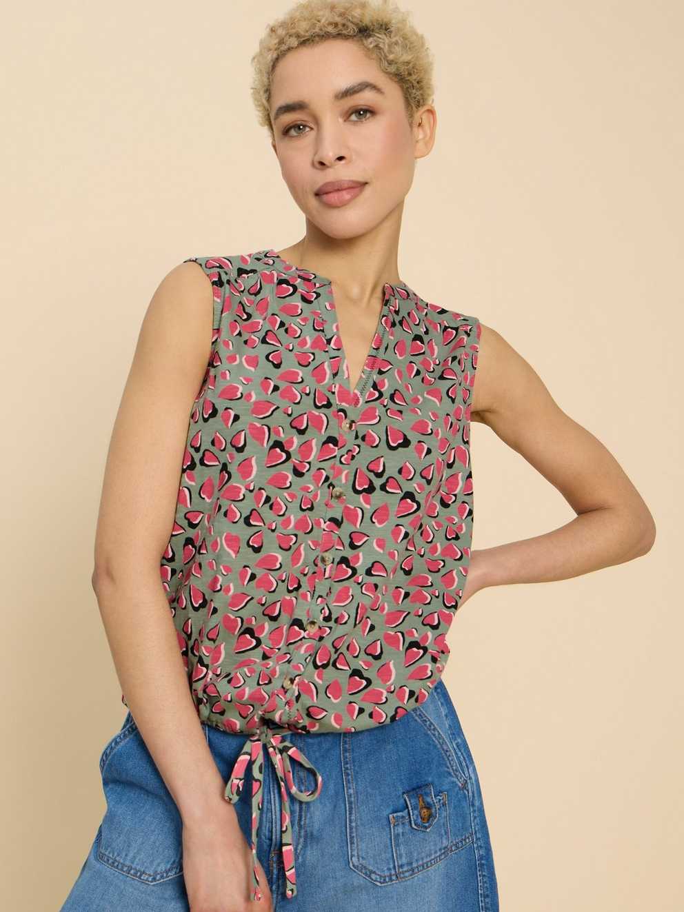 TULIP JERSEY SLEEVELESS SHIRT