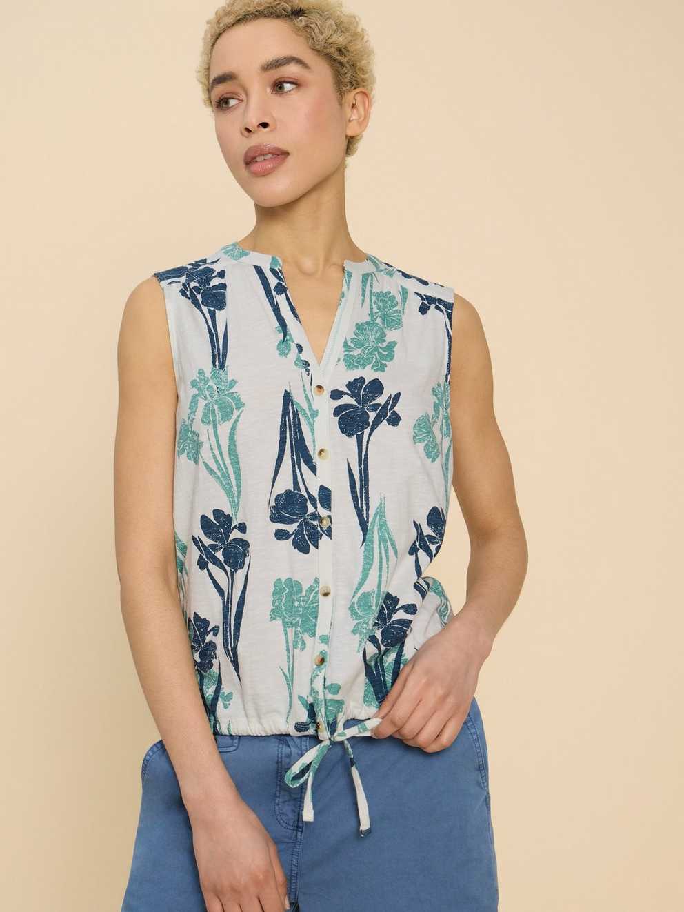 TULIP JERSEY SLEEVELESS SHIRT