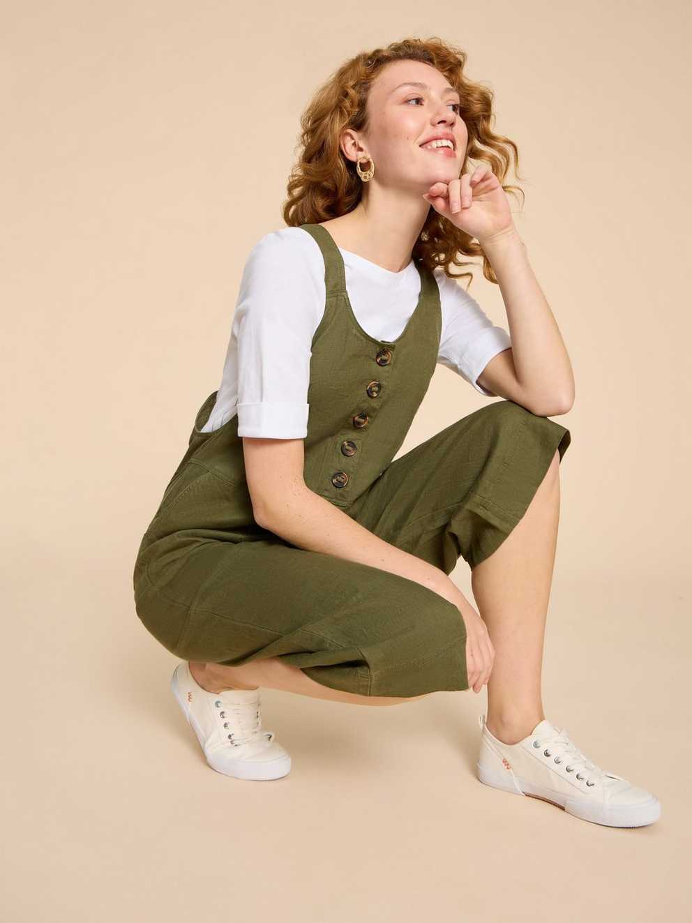 Viola Crop Linen Dungaree