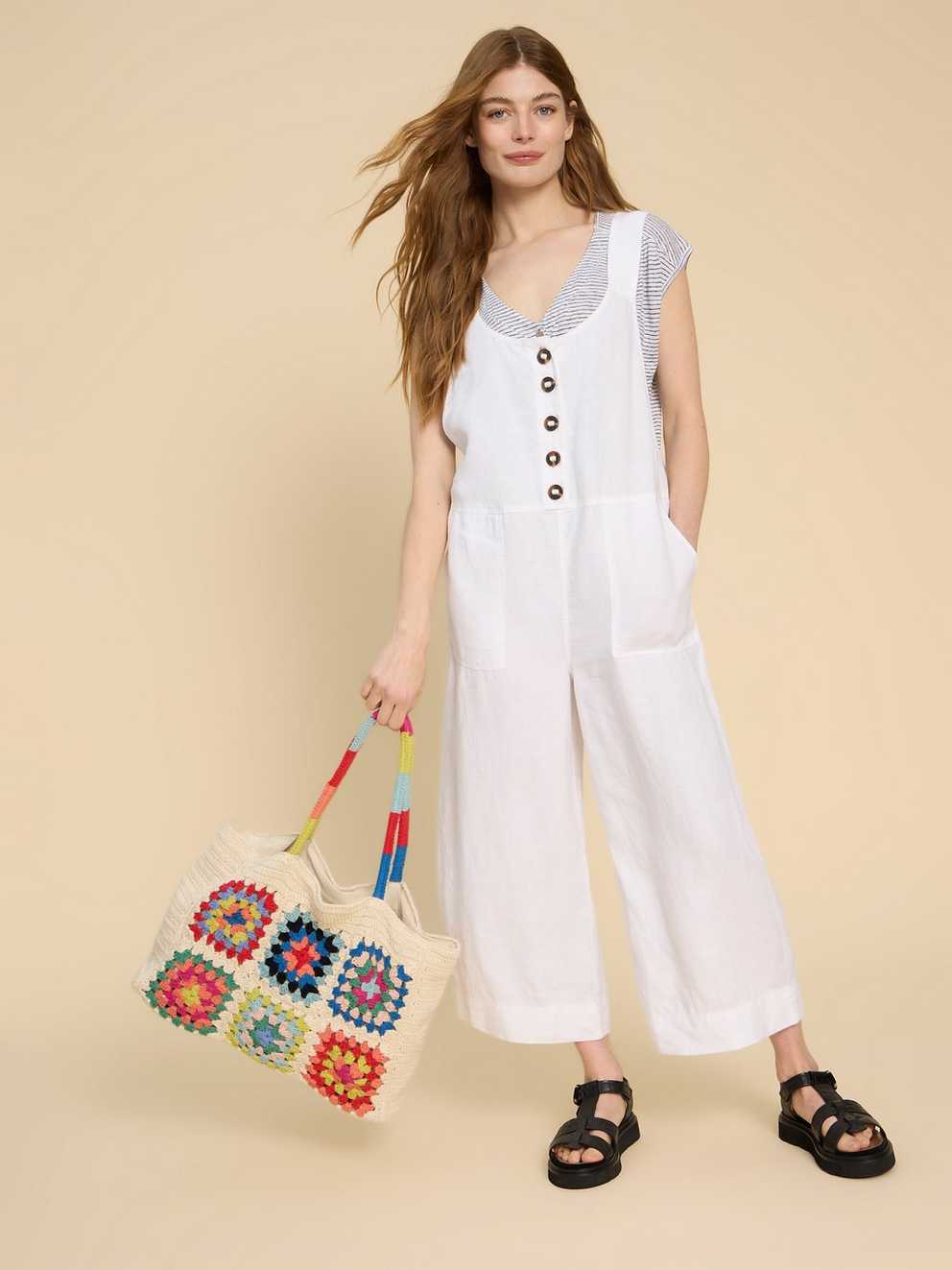 Viola Crop Linen Dungaree