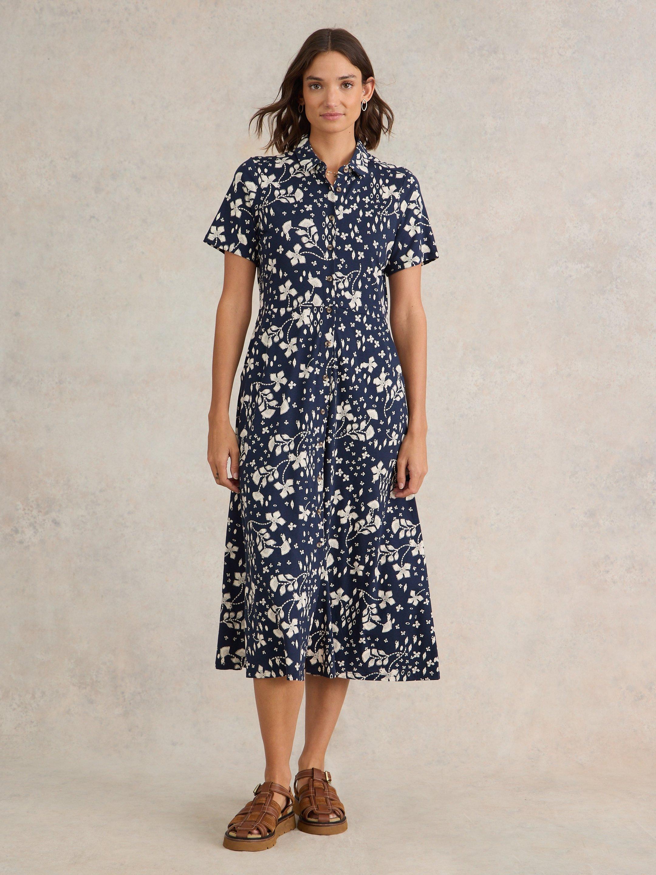 White Stuff Everly Jersey Shirt Dress - Blue Print — Grace the Boutique