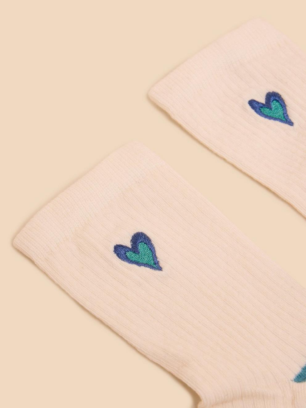 Embroidered Heart Rib Sock