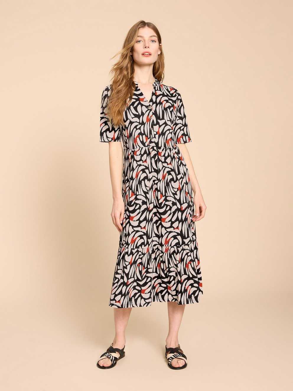 Naya Jersey Printed Tiered Dress