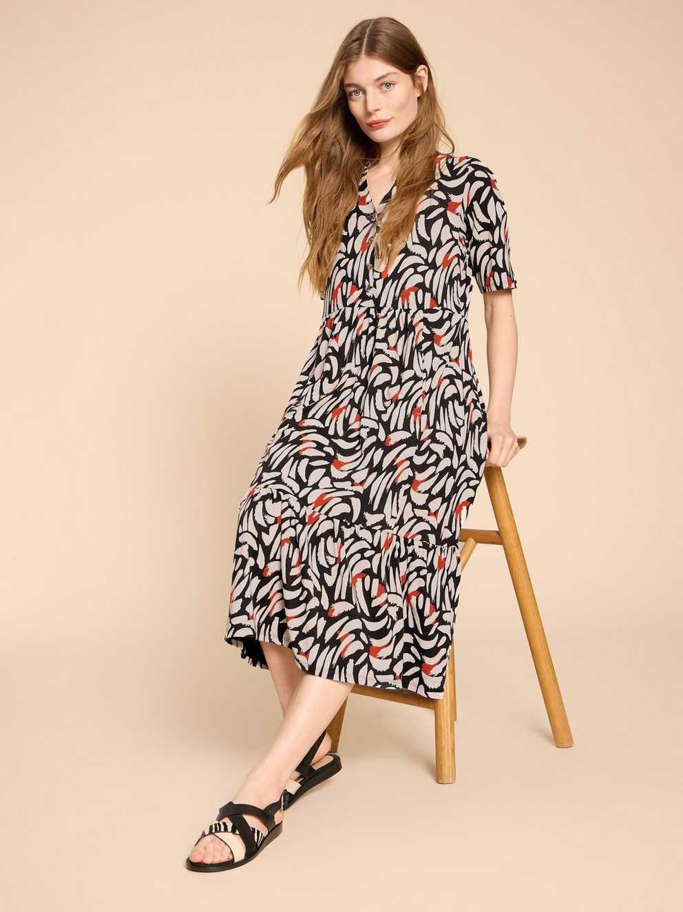 Naya Jersey Printed Tiered Dress