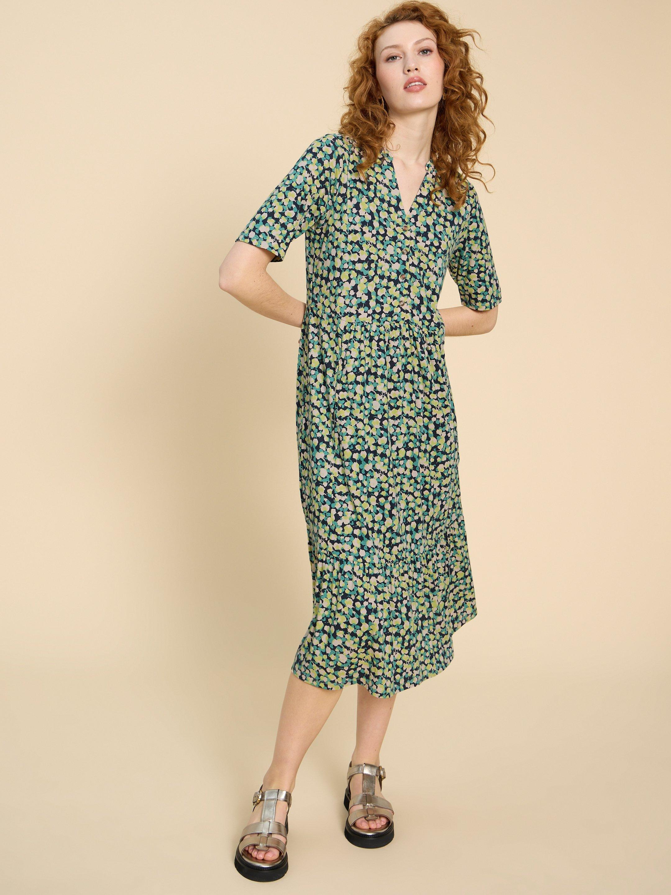 White Stuff Maya Tiered Shirt Dress in Teal Multi - the Old Byre