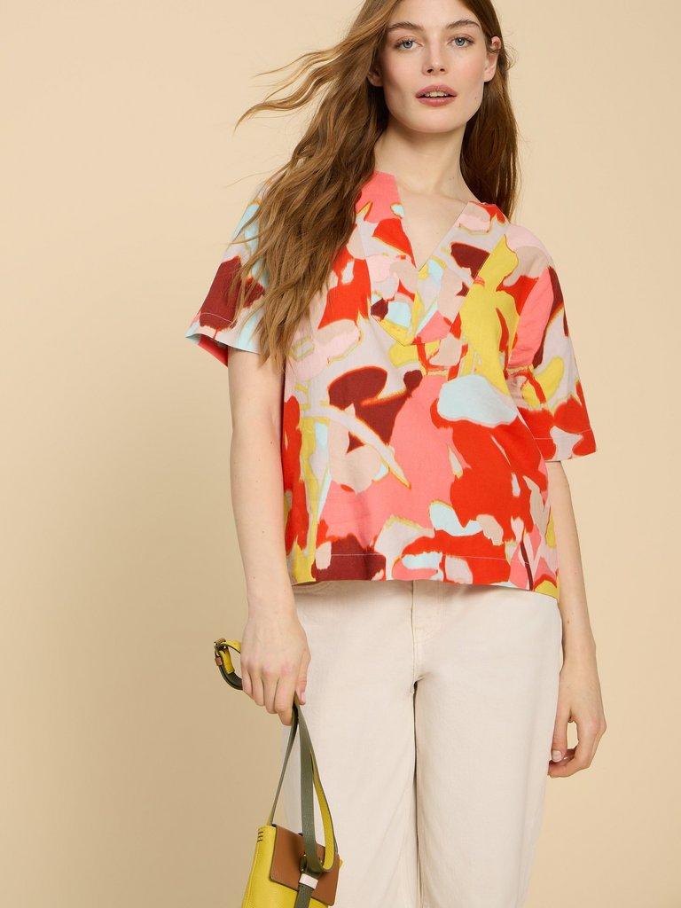 Carla Stripe Linen Blend Top in NATURAL MULTI | White Stuff