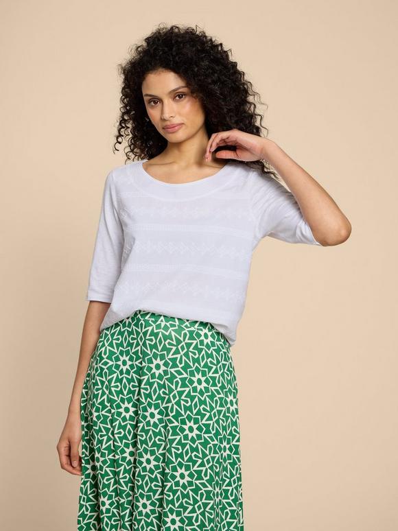 WEAVER EMBROIDERED SHORT SLEEVE TOP