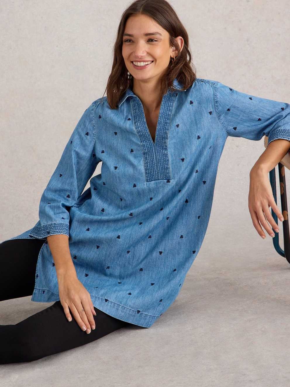 Blaire Denim Embroidered Tunic