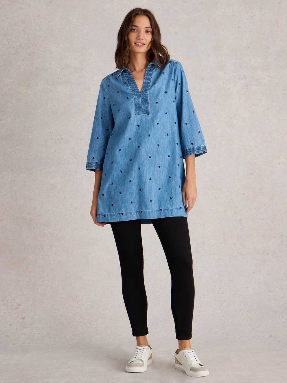 Blaire Denim Embroidered Tunic