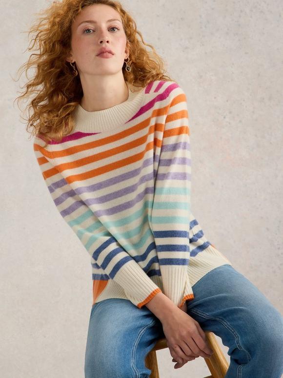 RAINBOW STRIPE CREW CASHMERE JUMPER