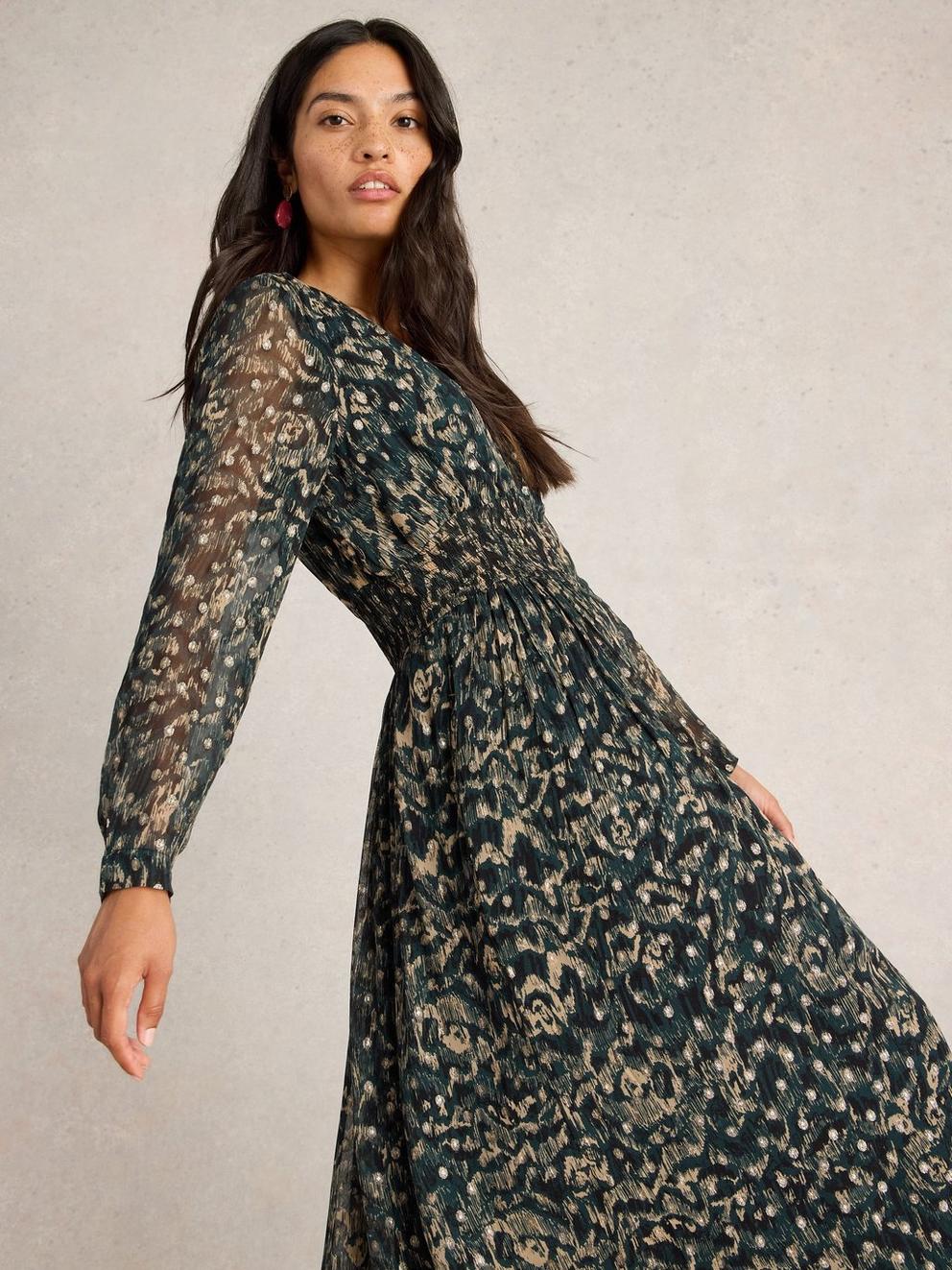 Edie Metallic Spot Maxi Dress