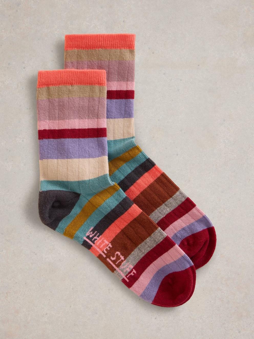 Ribbed Stripe Cotton Ankle Sock