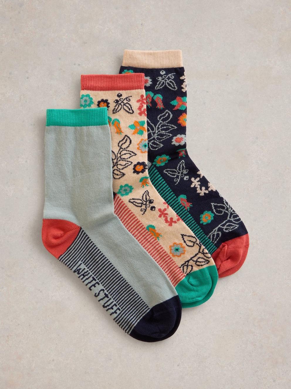 3 Pack Floral Ankle Sock