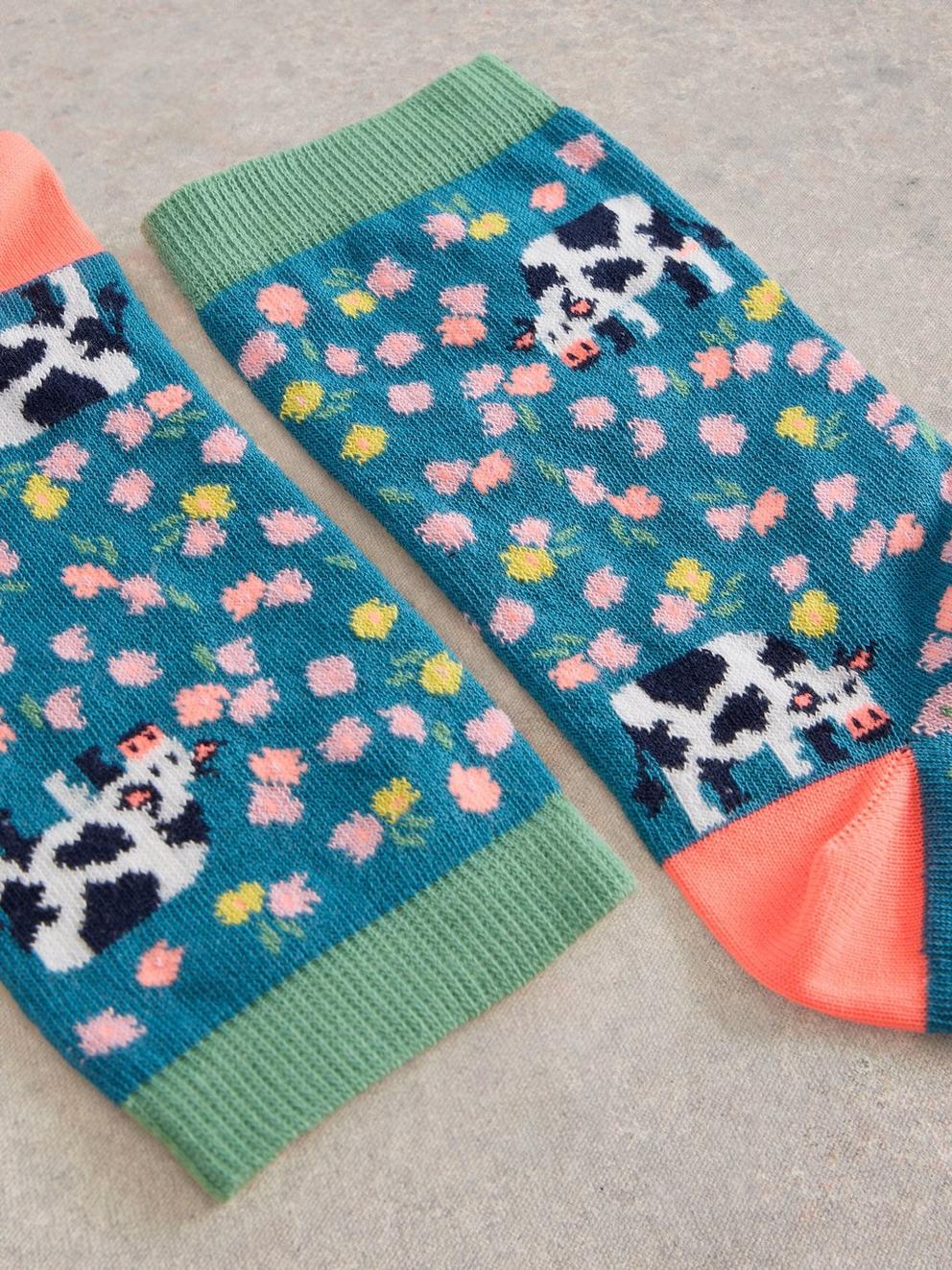 Floral Cow Ankle Sock