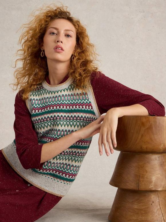 FAY SPARKLE WOOL FAIRISLE TANK