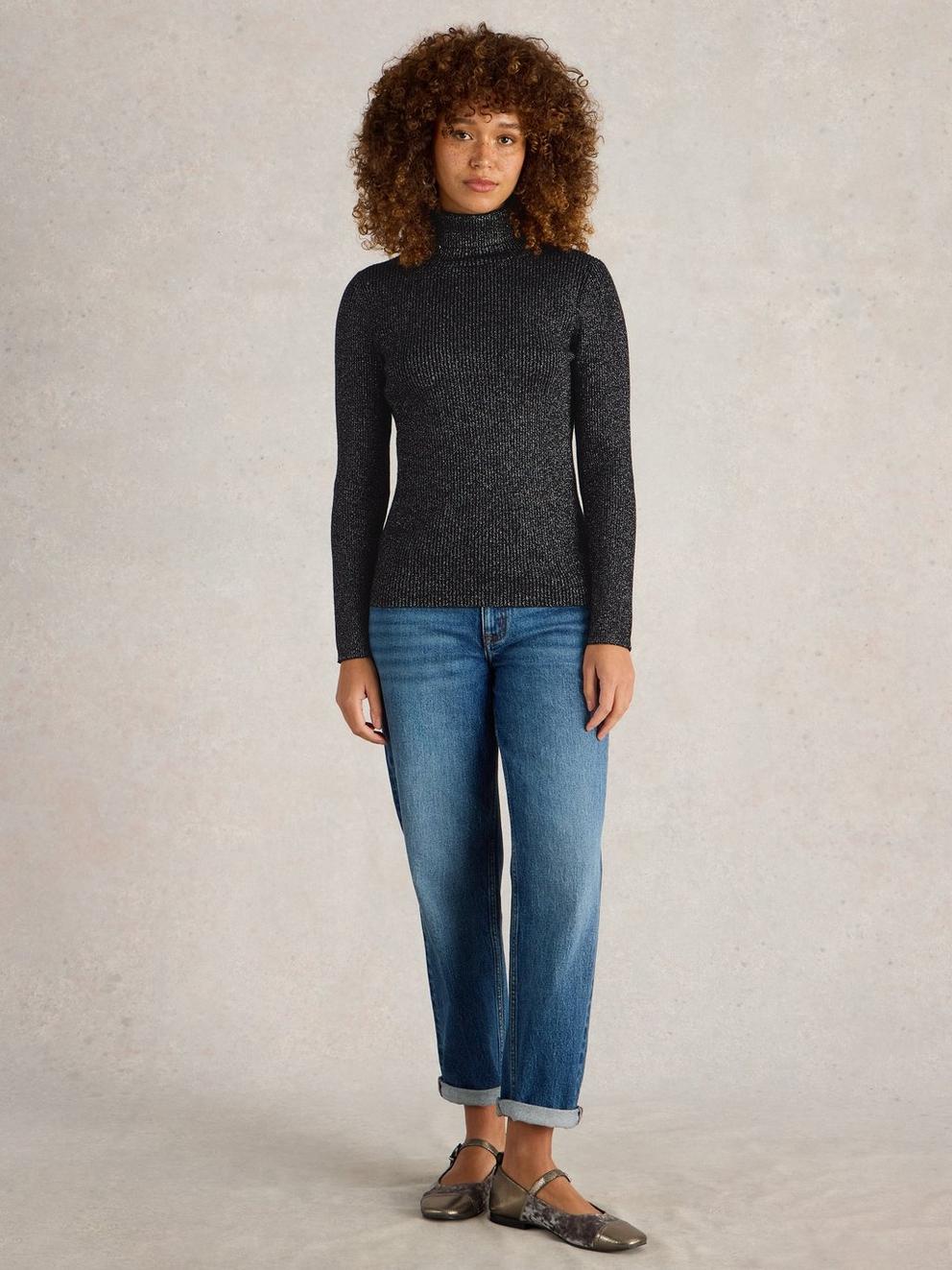 LILA SPARKLE RIB ROLL NECK