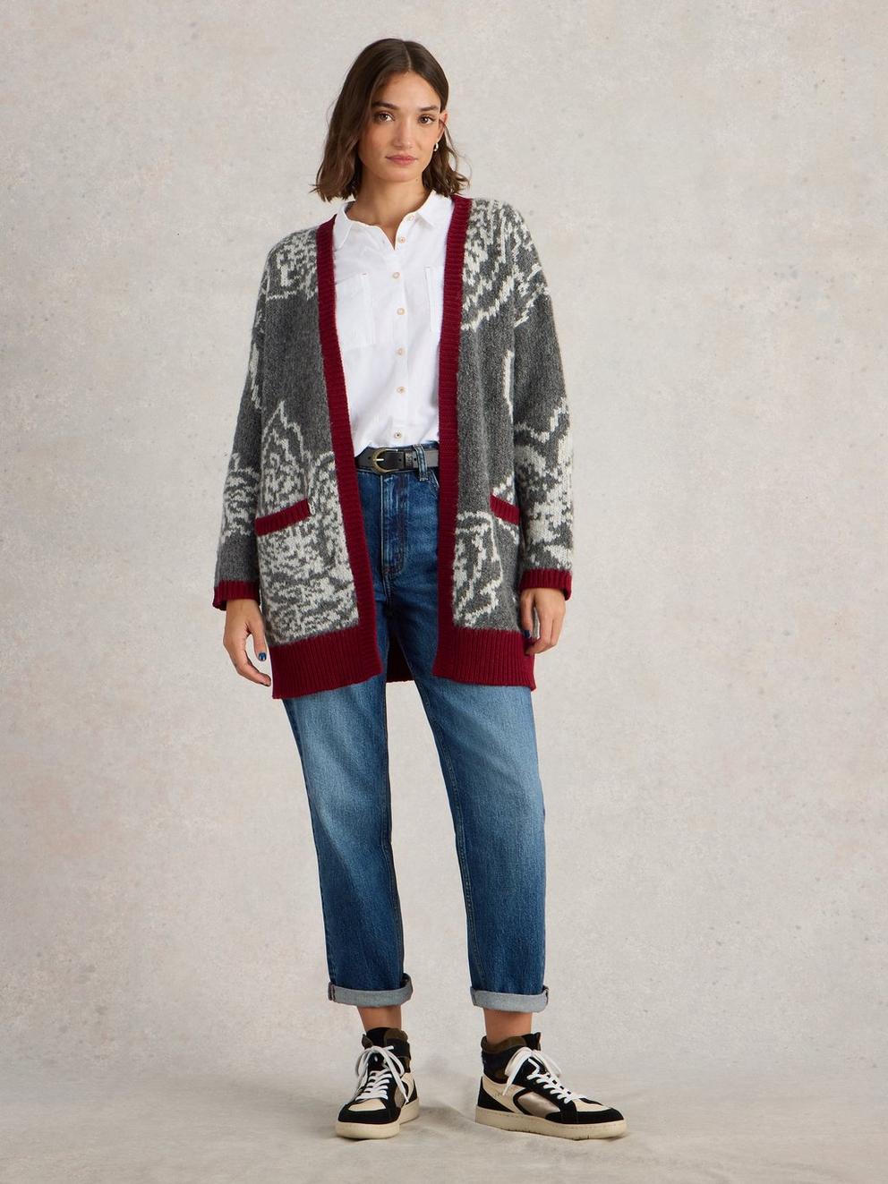 FIONA FLORAL LONGLINE WOOL CARDI