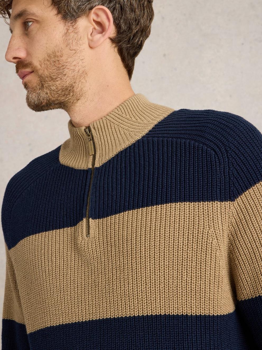 Block Stripe Funnel Neck