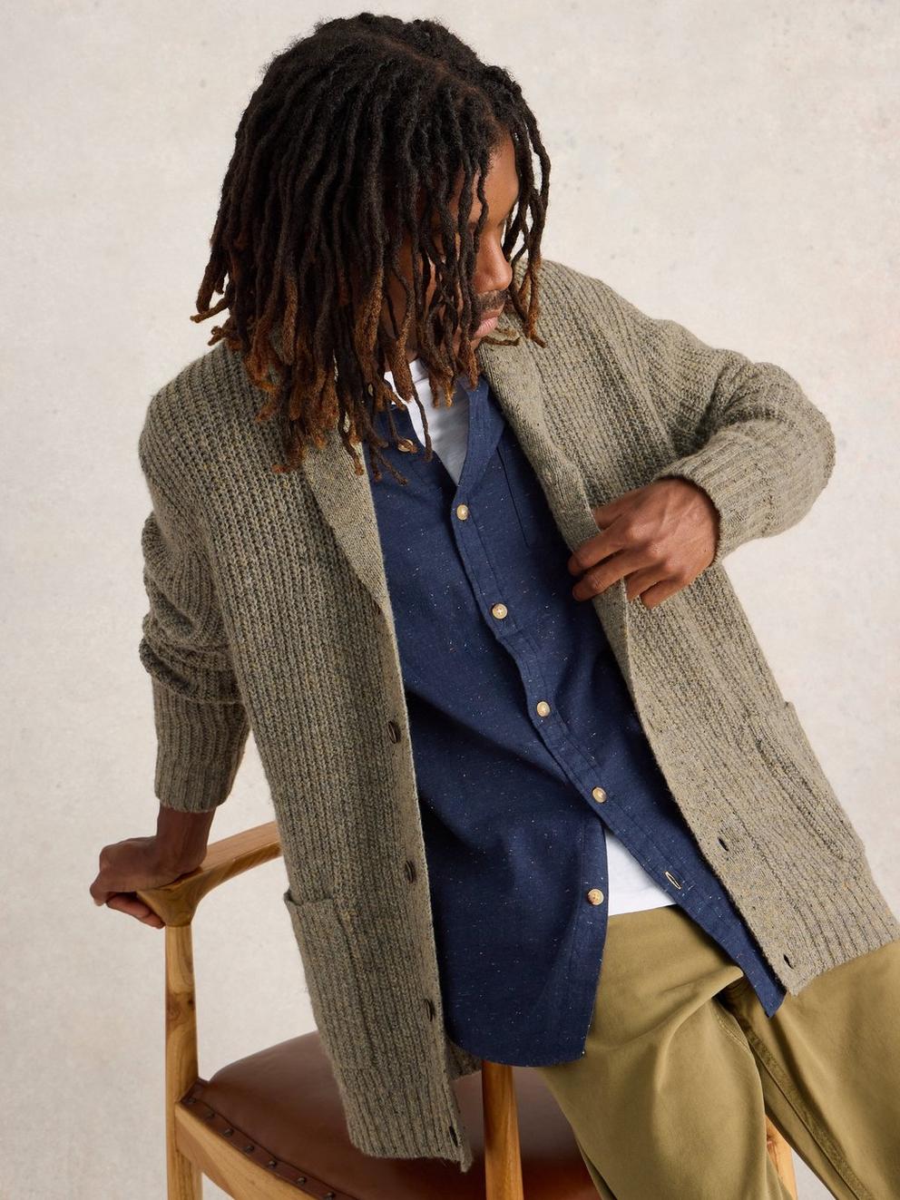 Shawl Neck Nep Wool Cardigan