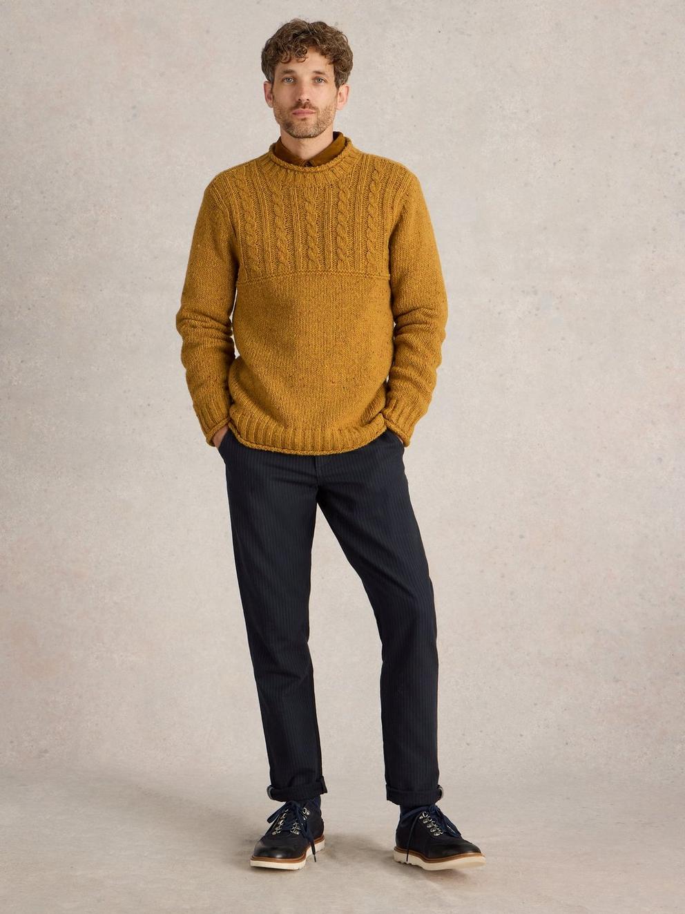 Cable Mix Wool Crew Neck