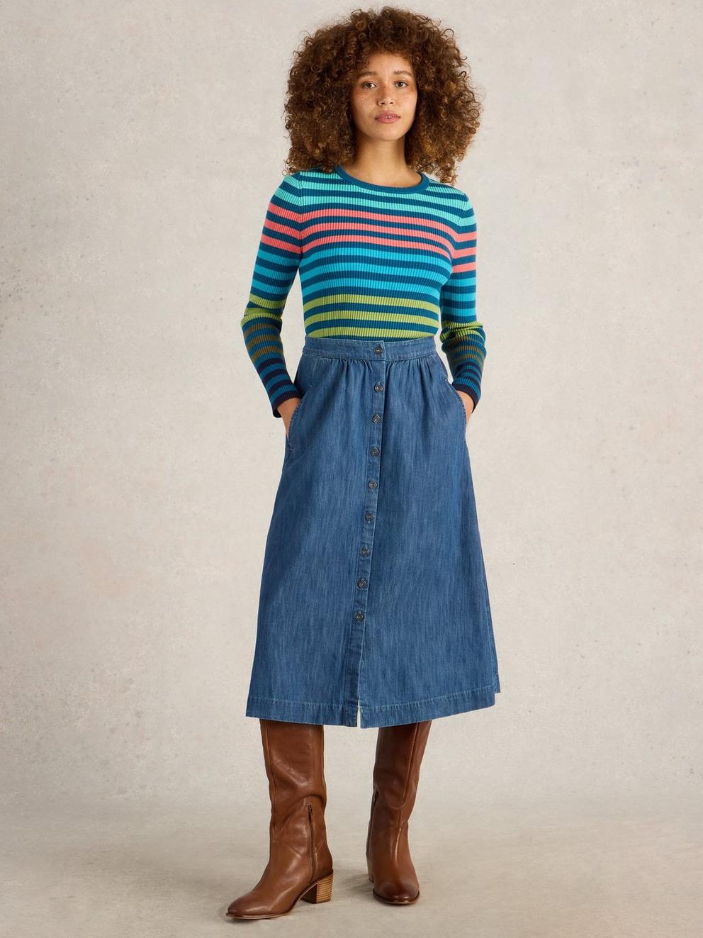 Heather Denim Midi Skirt