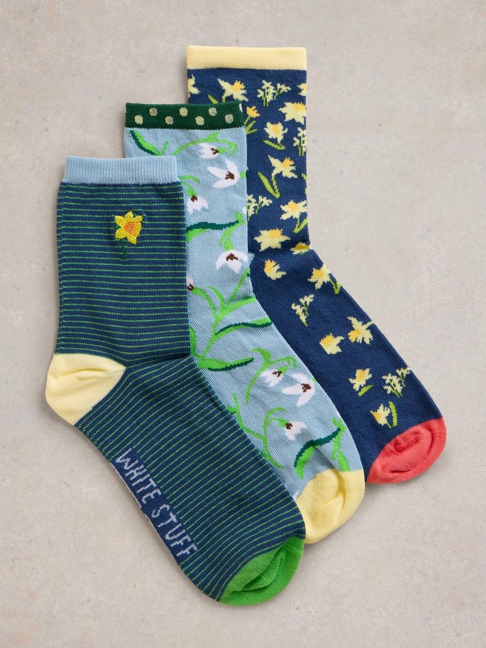 3PK Spring Floral Ankle Socks