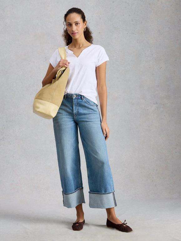 NELLY EMBROIDERED NOTCH NECK TEE