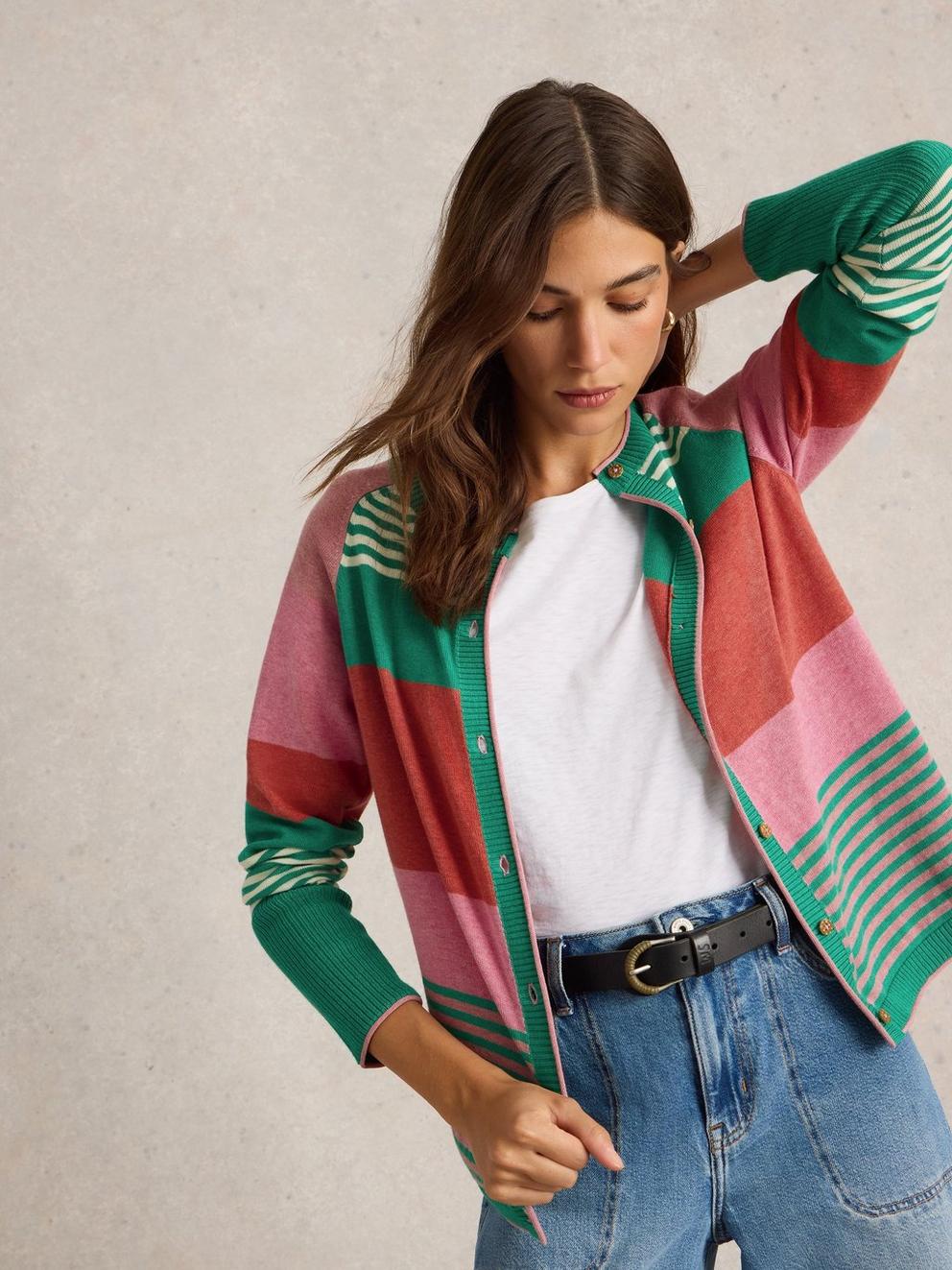LULU STRIPE CREW NECK CARDI